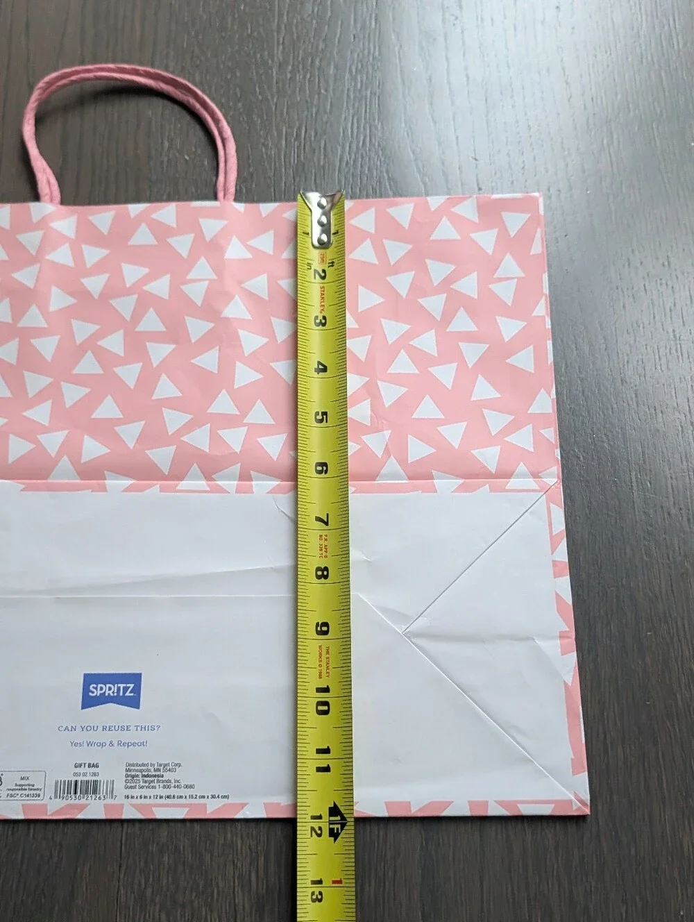 Spritz Pink & White Triangle Geometric Extra Large Paper Gift Bag 16x12x6